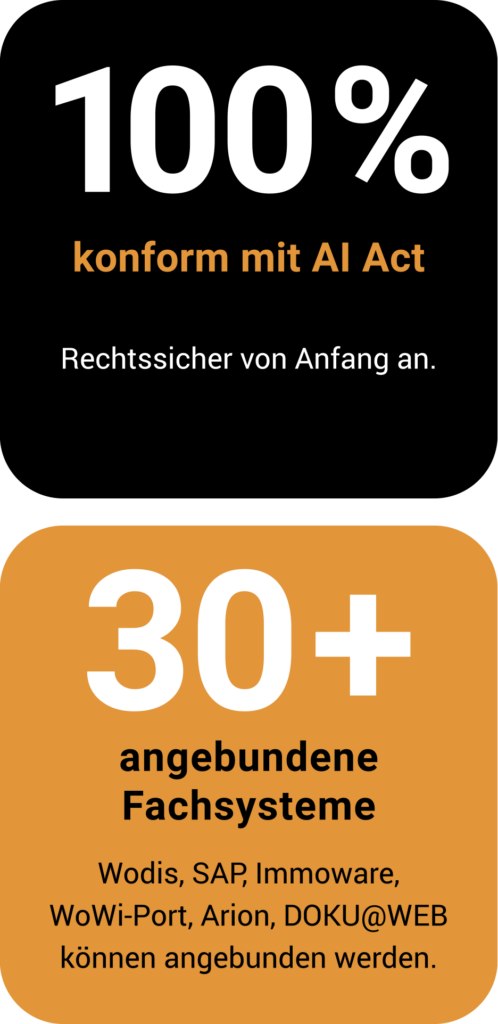 100 Prozent konform mit dem AI Act, rechtssicher von Anfang an. Bis zu 60 Euro Einsparpotenzial pro Prozessschritt.